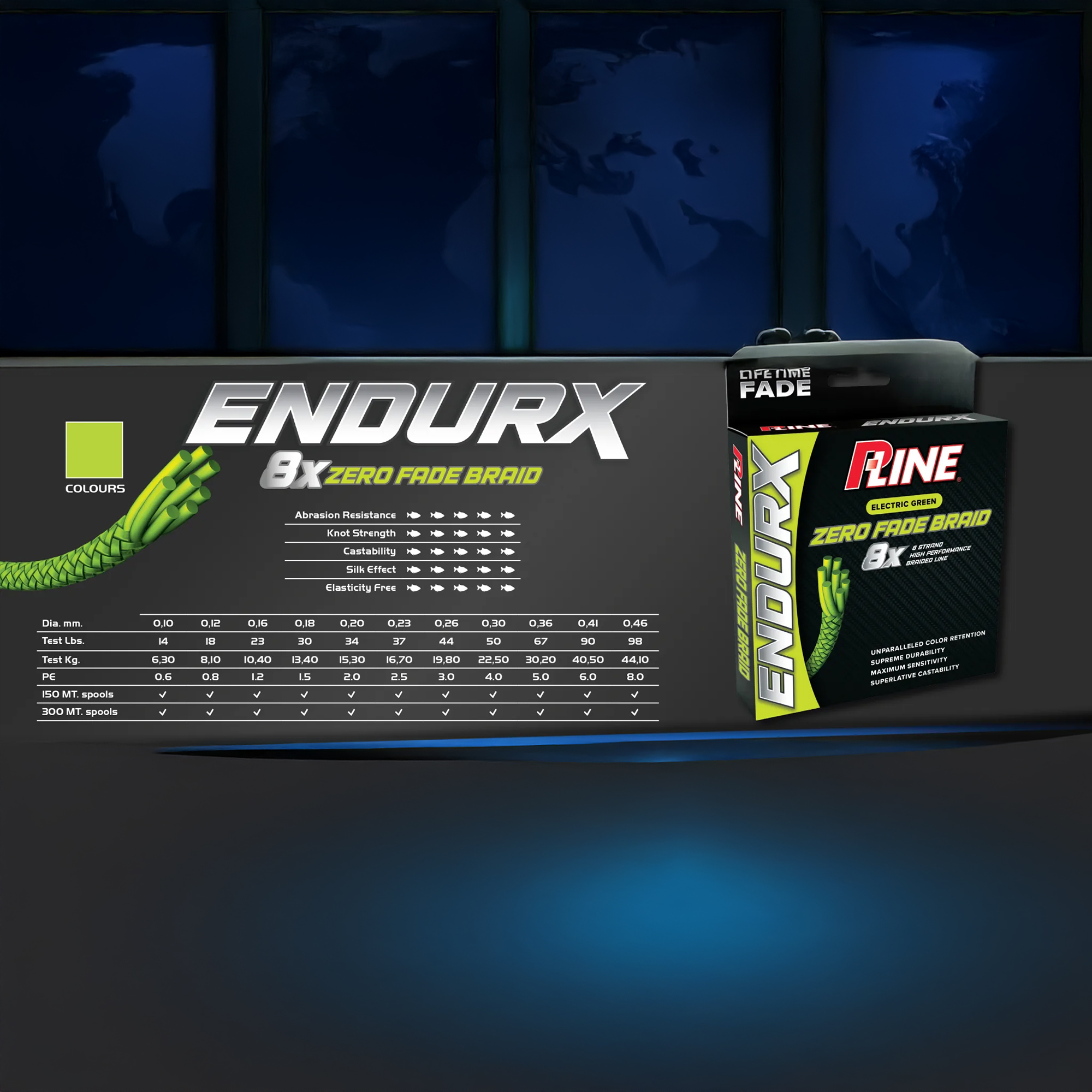 Tresse P-LINE ENDUR X 150 MT (ELECTRIC GREEN)